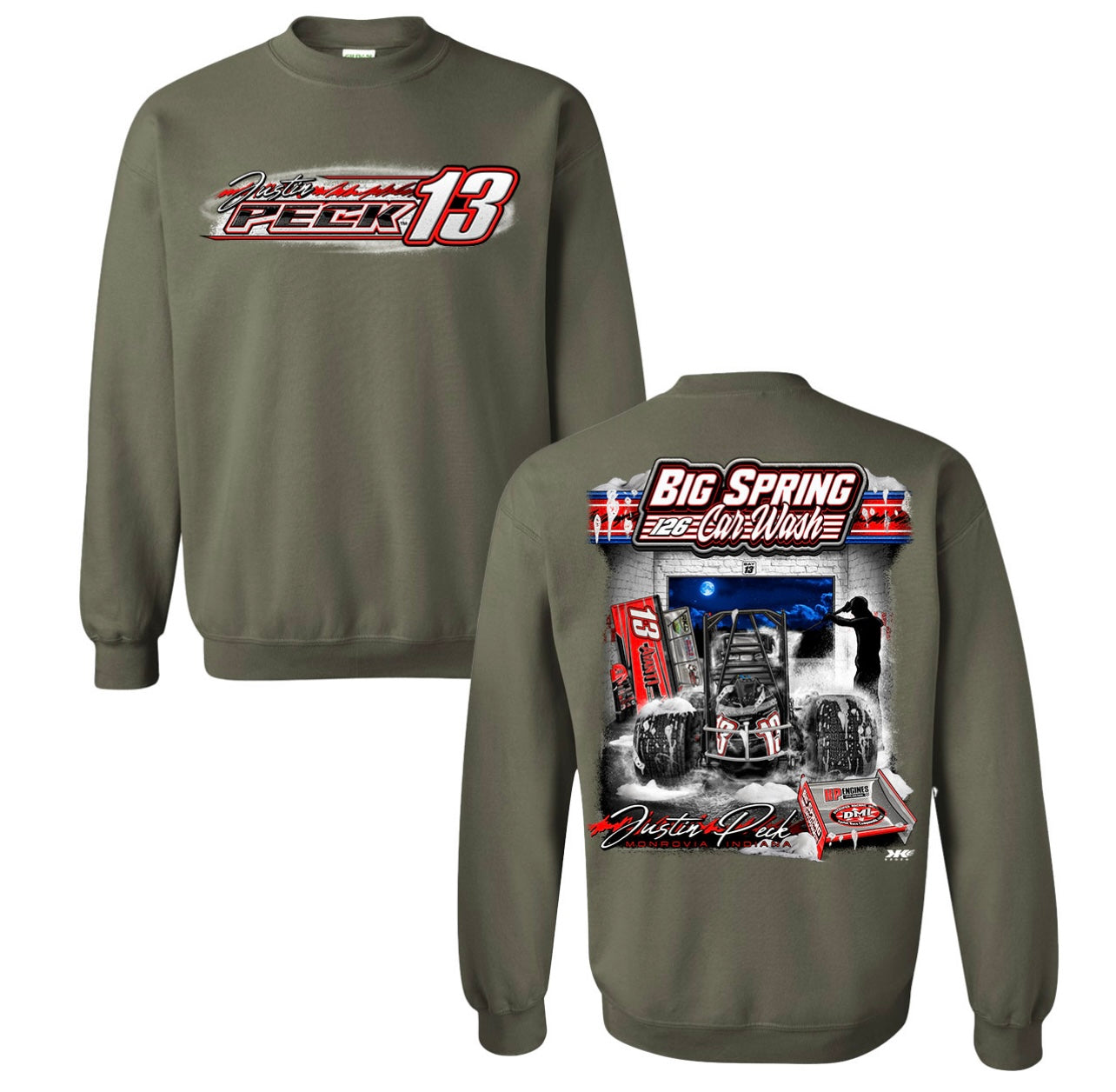 Big Spring Car Wash Crewneck Sweater  (Military Green)